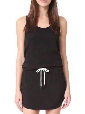 MONROW | S | Black Drop Waist Crepe Drawstring Tennis Dress NWT